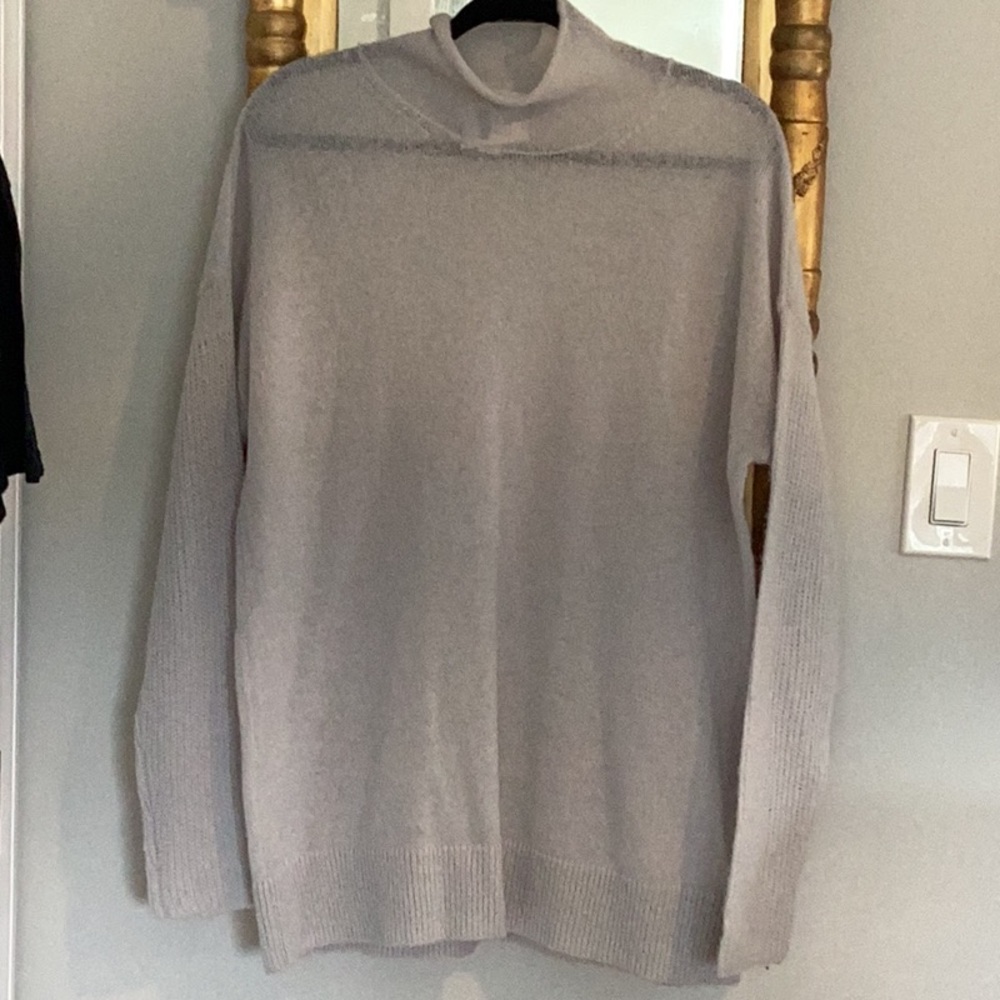 J Crew soft gray sheer knit turtleneck tunic sweater XL